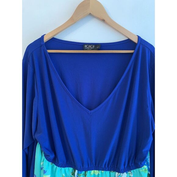 IGIGI by Yuliza Raquel Maxi Dress Floral Blue Green V Neck 30/32 Long Fringe - Picture 3 of 13